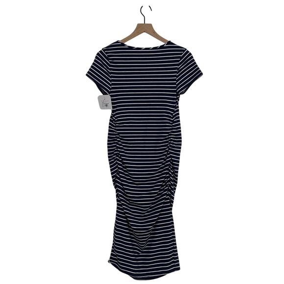 NEW Isabel Maternity XS Short Sleeve Striped T-Shirt Navy Maternity Dress Knee - Picture 3 of 10